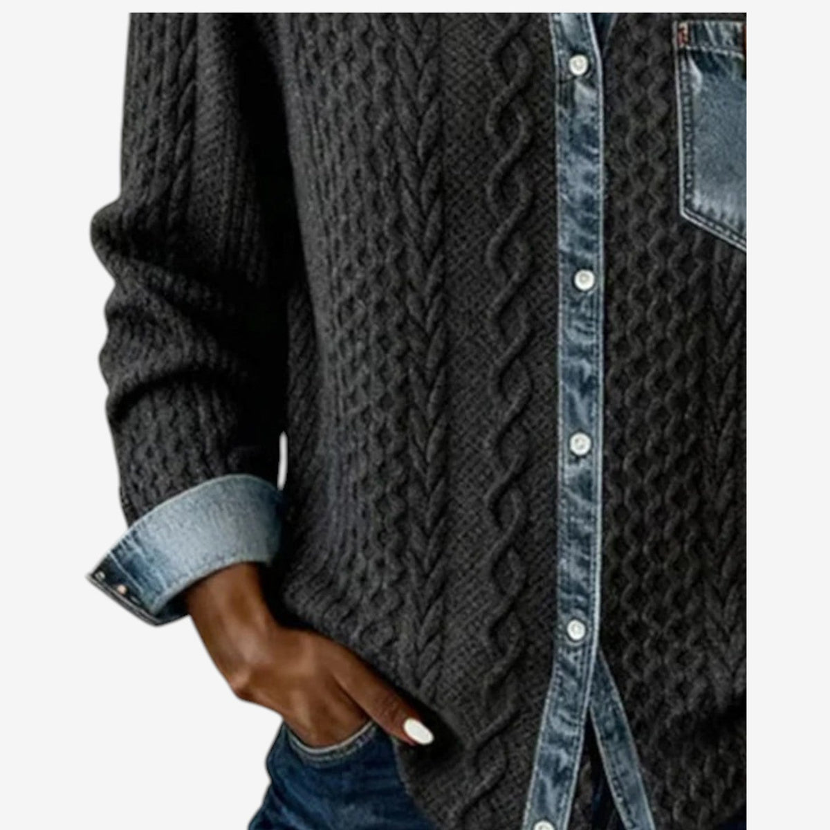 Norvello™ | Maglia Testurizzata con Dettagli en Denim