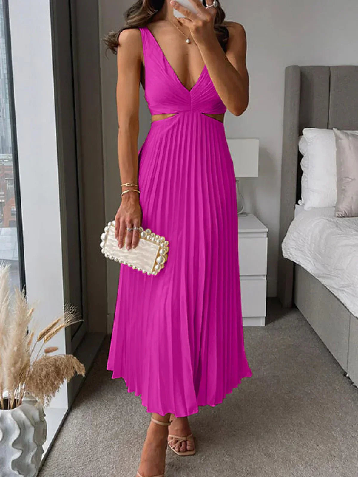 Elura™ – Flowing Cutout Midi Dress with Sculpted Waist