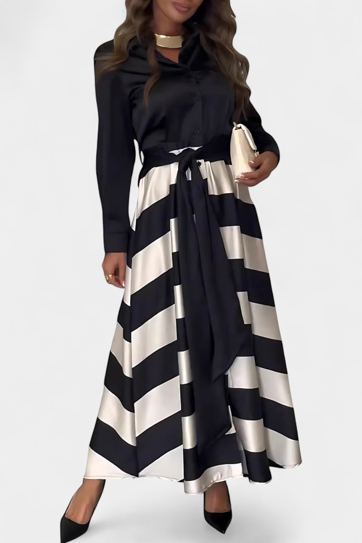Velisora™ Abito Camicia a Righe Elegante