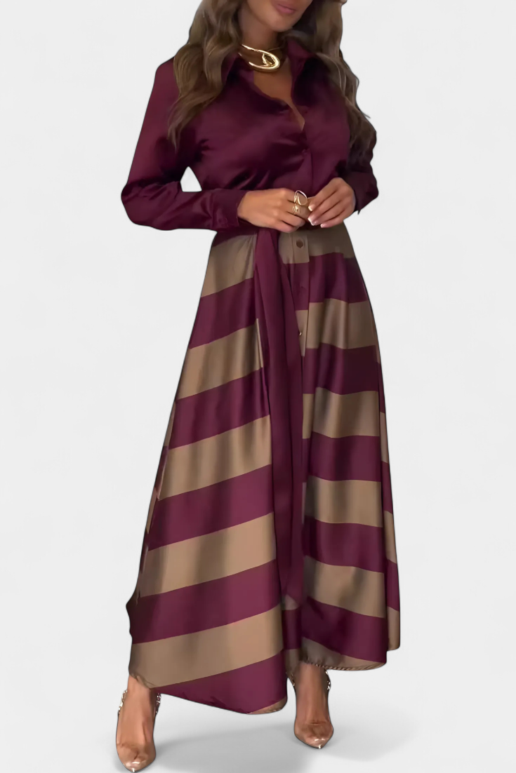 Velisora™ Abito Camicia a Righe Elegante