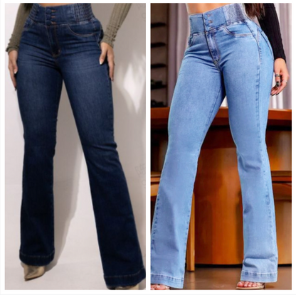 UrbanChic - Vaqueros acampanados elásticos de cintura alta