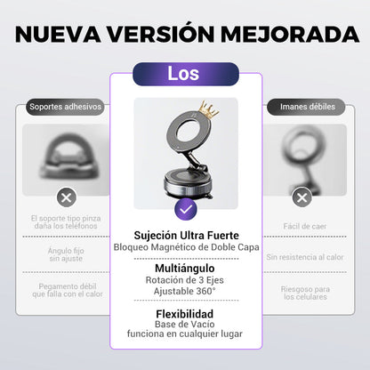 Gripora™ - Soporte Magnético con Succión al Vacío 360° para Auto