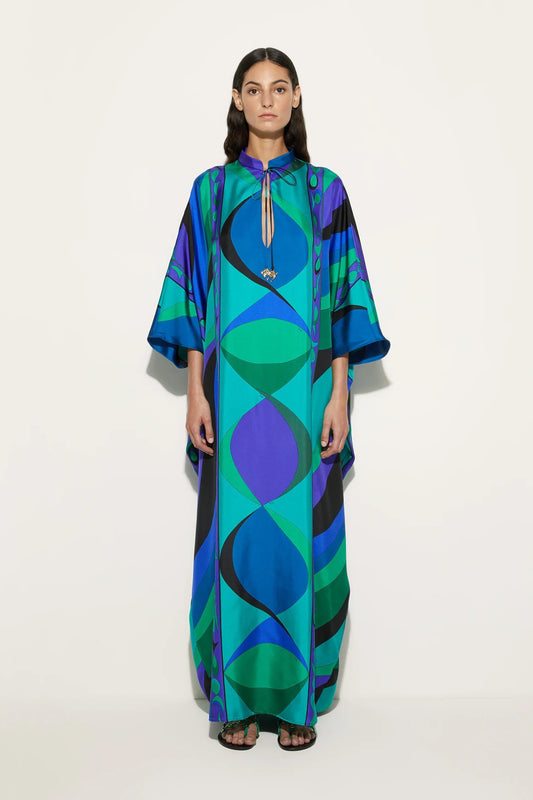 KaleaWave™ | Satijnen Kaftan met Psychedelische Print