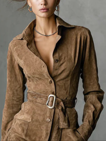 Lunévra™ | Abito Camicia Midi in Suede Elegante