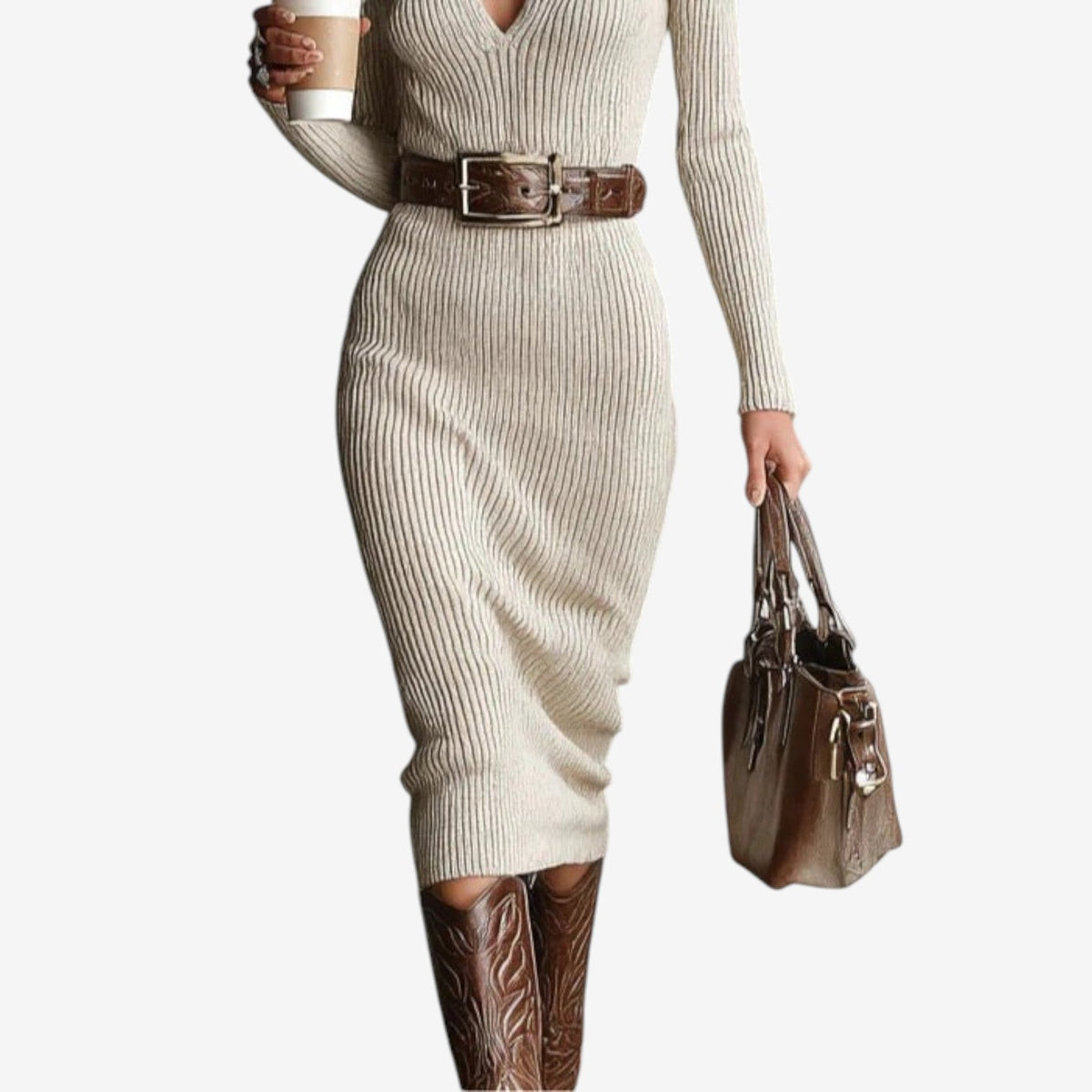 Zanvéra™ | Abito Midi a Coste con Cintura Elegante