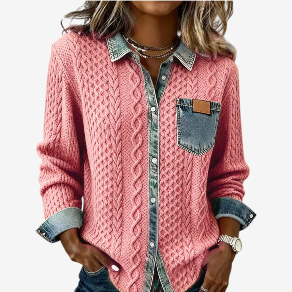 Norvello™ | Maglia Testurizzata con Dettagli en Denim