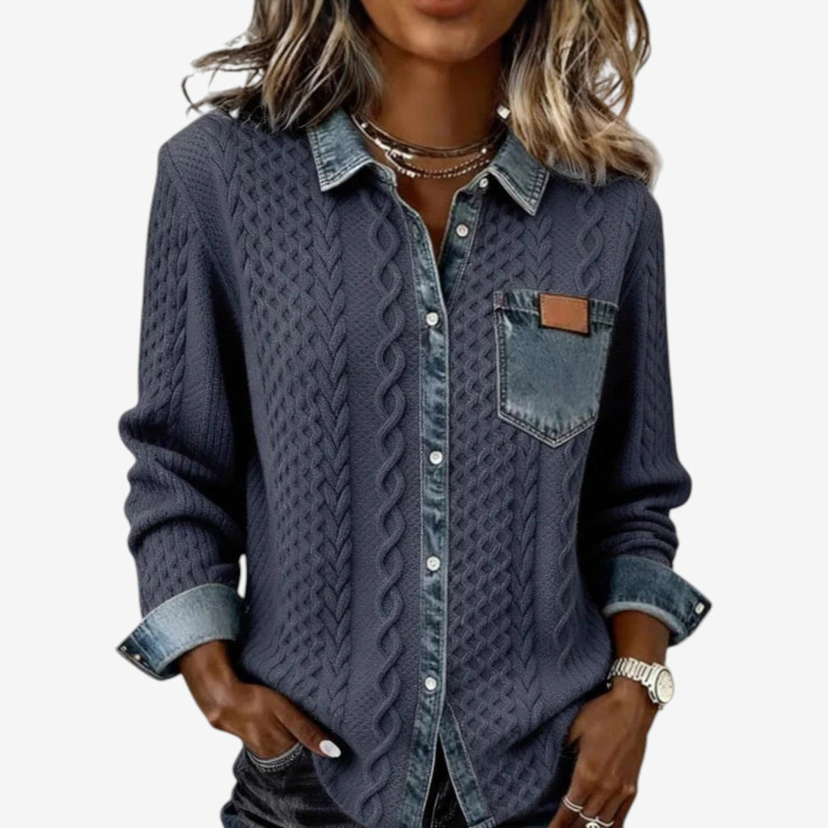 Norvello™ | Maglia Testurizzata con Dettagli en Denim