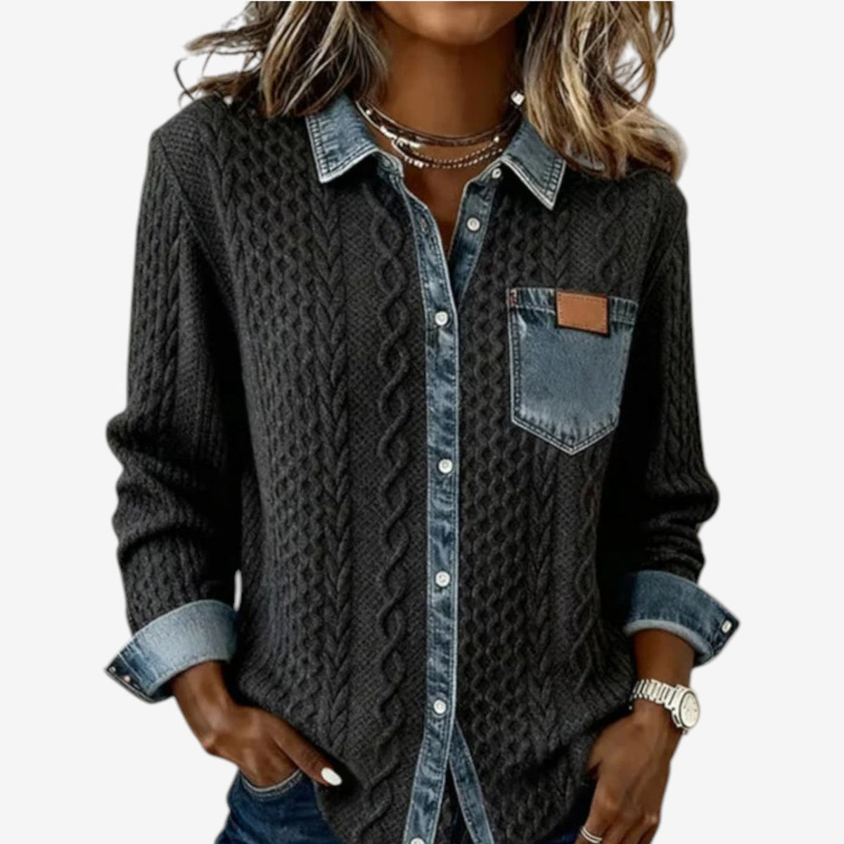 Norvello™ | Maglia Testurizzata con Dettagli en Denim